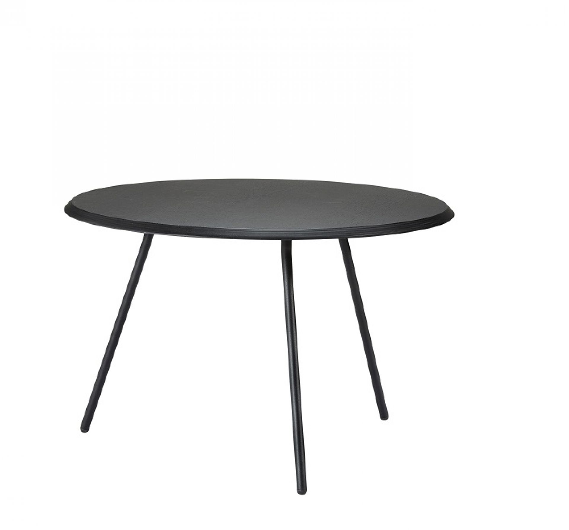Schwarzer Soround Coffee Table Couchtisch von Woud, runder Tisch mit drei Beinen.